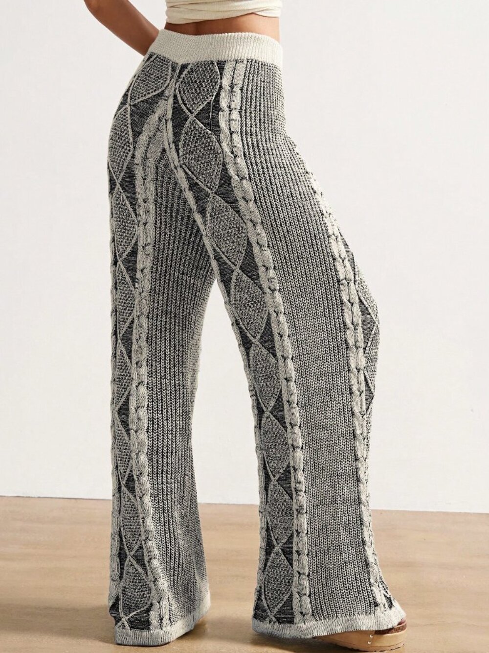 Casual Women's Twist Knit Loose Wide-Leg Sweater Pants - Picture 5 of 8